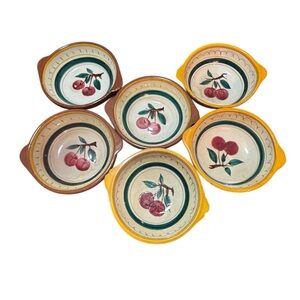 Stangl 6 Pottery Fruit 5.25” Bowls Soup Terra Rose Brown Yellow USA Hand Painted